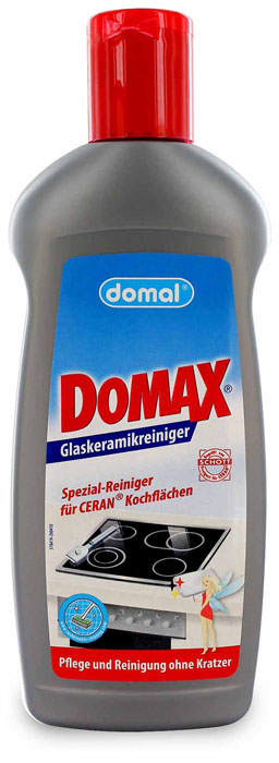 Чистящее средство Domax для стеклокерамики, 250 мл159161 Чистящее средство Domax для стеклокерамики, 250 мл159161Жидкое чистящее и защитное средство для стеклокерамических поверхностей, с силиконом. Рекомендовано крупнейшим производителем стеклокерамики торговой марки Ceran компанией Shott. Идеальное средство для бережного и деликатного ухода за стеклокерамическими плитами. Экономичное в употреблении средство эффективно удаляет подгоревшие загрязнения, жир, накипь, не царапая, а надежно защищая стеклокерамику. На обрабатываемой поверхности образуется защитная силиконовая плёнка, которая предохраняет от загрязнений и повреждений (в том числе при вскипание пищи), придает стойкий блеск и ухоженный вид очищаемым изделиям. Эффективно удаляет неприятные запахи и распространяет нежный аромат безупречной свежести. Применимо для стеклокерамических, варочных поверхностей, моек, арматуры, предметов из нержавеющей стали, хрома и никеля, также гладящих поверхностей утюга. Способ применения : бутылку перед использованием встряхнуть. Грубые загрязнения...
