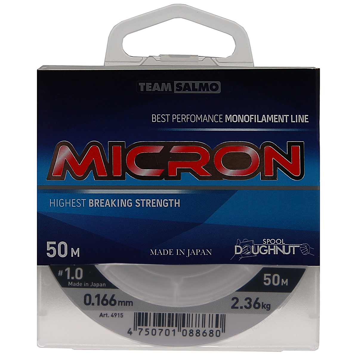 Леска монофильная Salmo Micron, сечение 0,166 мм, длина 50 м4915-016 Леска монофильная Salmo Micron, сечение 0,166 мм, длина 50 м4915-016В ассортименте лески нового поколения имеются минимальные диаметры, поэтому она прекрасно подходит для зимней рыбалки. Леска имеет специальное защитное покрытие, благодаря чему она имеет следующие достоинства: обладает повышенной износостойкостью, не взаимодействует с водой, долгое время не теряет своих механических свойств, сохраняет параметры на морозе и практически незаметна для рыбы. Леска производится в Японии с использованием самого высококачественного сырья и новейших технологий. Особенности лески: Высочайшая прочность. Высокая износостойкость. Идеально калиброванная, гладкая поверхность. Продолжительный срок эксплуатации. Отсутствие памяти.