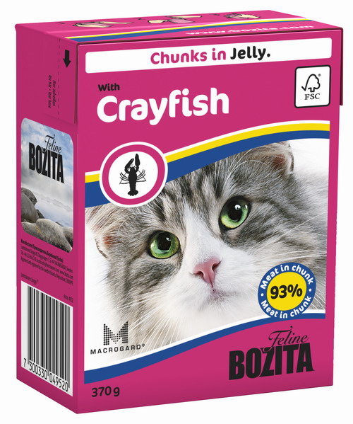 Консервы для кошек Bozita Feline, с лангустами в желе, 370 г4952 Консервы для кошек Bozita Feline, с лангустами в желе, 370 г4952Консервы Bozita Feline - это полнорационное влажное питание премиум класса для кошек. Содержит 93% свежего шведского мяса, которое никогда не было заморожено. Состав: курица, лангуст (7,2% в порции), говядина, свинина, карбонат кальция, укроп, дрожжи MacroGard. Добавки на кг: витамин А 2000МЕ, витамин D3 200МЕ, витамин Е 12 мг, таурин 700 мг, медь 2 мг (сульфат меди-(II), пентагидрат), марганец 1,8 мг (оксид марганца -II и -III), цинк 14 мг (сульфат цинка, моногидрат), йод 0,1 мг (йодат кальция, моногидрат). Содержит все витамины и минералы, в которых нуждается ваш питомец. Специальные добавки на кг: кассия десен 1180 мг. Анализ состава: белок 8,5%, жир 4,5%, клетчатка 0,5%, минеральные вещества (сырая зола 2,3%, кальций 0,35%, фосфор 0,3%, магний 0,02%), влага 83%. Продукт не содержит ГМО. Энергетическая ценность: 290 кДж/100г. Вес: 370 г. Товар сертифицирован.