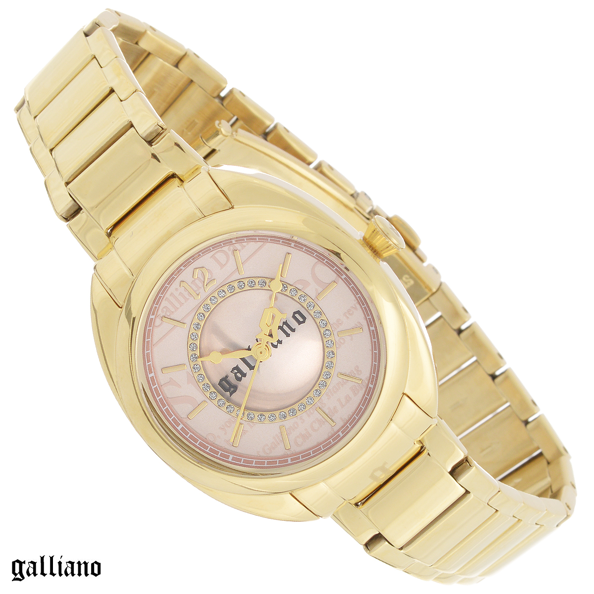 Часы женские наручные Galliano, цвет: золотой. R2553111501R2553111501 Часы женские наручные Galliano, цвет: золотой. R2553111501R2553111501Наручные женские часы Galliano оснащены кварцевым механизмом. Корпус выполнен из высококачественной нержавеющей стали с PVD-покрытием. Циферблат с отметками оформлен кристаллами и защищен сапфировым стеклом. Часы имеют три стрелки - часовую, минутную и секундную. Браслет часов выполнен из нержавеющей стали с PVD-покрытием и оснащен раскладывающейся застежкой. Часы укомплектованы паспортом с подробной инструкцией. Часы Galliano благодаря своему великолепному дизайну и качеству исполнения станут главным акцентом вашего образа. Характеристики: Диаметр циферблата: 2,8 см. Размер корпуса: 3,4 см х 3,4 см х 0,9 см. Длина браслета (с корпусом): 25,5 см. Ширина браслета: 1,6 см.