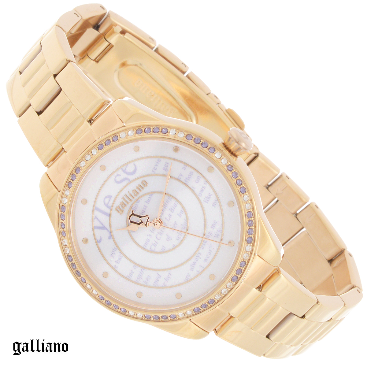 Часы женские наручные Galliano, цвет: золотой. R2553115501R2553115501 Часы женские наручные Galliano, цвет: золотой. R2553115501R2553115501Наручные женские часы Galliano оснащены кварцевым механизмом. Корпус выполнен из высококачественной нержавеющей стали с PVD-покрытием и украшен кристаллами. Циферблат с отметками оформлен “газетным” принтом и защищен минеральным стеклом. Часы имеют три стрелки - часовую, минутную и секундную. Браслет часов выполнен из нержавеющей стали с PVD-покрытием и оснащен раскладывающейся застежкой. Часы укомплектованы паспортом с подробной инструкцией. Часы Galliano благодаря своему великолепному дизайну и качеству исполнения станут главным акцентом вашего образа. Характеристики: Диаметр циферблата: 3,3 см. Размер корпуса: 3,9 см х 3,9 см х 0,9 см. Длина браслета (с корпусом): 25 см. Ширина браслета: 1,5 см.