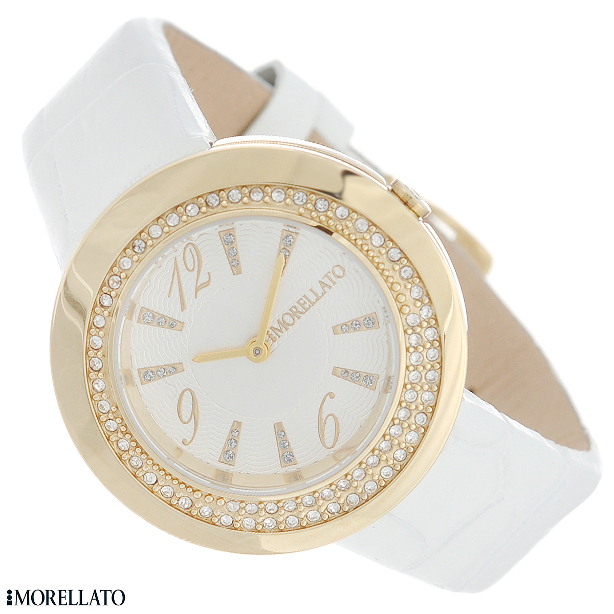 Часы женские наручные Morellato, цвет: белый, золотой. R0151112504R0151112504 Часы женские наручные Morellato, цвет: белый, золотой. R0151112504R0151112504Наручные женские часы Morellato оснащены кварцевым механизмом. Корпус выполнен из высококачественной нержавеющей стали с PVD-покрытием и декорирован кристаллами. Циферблат с арабскими цифрами и отметками украшен кристаллами и защищен минеральным стеклом. Часы имеют две стрелки - часовую и минутную. Ремешок часов выполнен из натуральной кожи с тиснением и оснащен классической застежкой. Часы укомплектованы паспортом с подробной инструкцией. Часы Morellato отличаются уникальным, но в то же время простым и лаконичным стилем. Характеристики: Диаметр циферблата: 2,3 см. Размер корпуса: 3,5 см х 3,5 см х 0,6 см. Длина ремешка (с корпусом): 20,5 см. Ширина ремешка: 1,6 см.