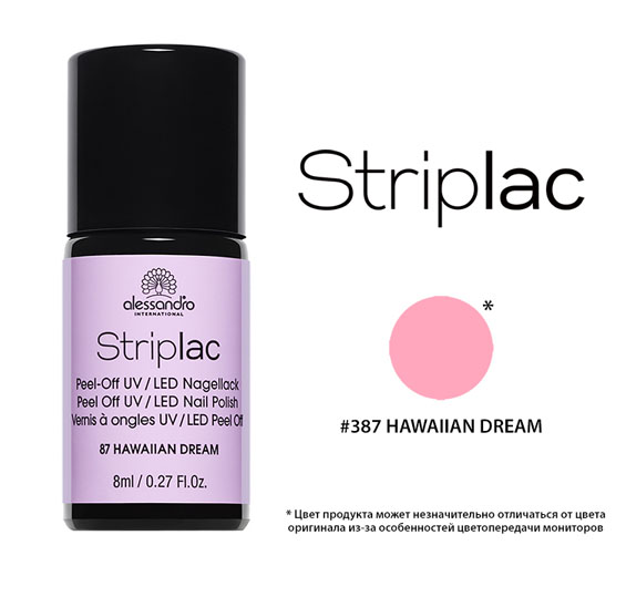 Alessandro Гель-лак Striplac для ногтей, тон №87 Hawaiian Dream, цвет: гавайская мечта, 8 мл78-387 Alessandro Гель-лак Striplac для ногтей, тон №87 Hawaiian Dream, цвет: гавайская мечта, 8 мл78-387Гель-лак Alessandro Striplac - уникальное покрытие, которое подходит для всех типов натуральных ногтей! Не содержит кислот. Нанесение без запила ногтевой пластины. Стойкость до 10 дней. Время полимеризации в УФ/ LED лампе - 60 секунд. Легкое снятие без ацетонсодержащих жидкостей. Способ применения : 1 Этап : Нанесите тонким слоем основу и верхнее покрытие маникюра Striplac. Base&Top Coat - Twin Coat. При необходимости удалите излишки покрытия корректирующим карандашом до полимеризации. Перед использованием обезжирьте ногтевую пластину с помощью очищающих салфеток. После нанесения сначала поместите четыре пальца в светодиодное устройство на 10 секунд. Затем повторите процесс с большими пальцами. ВНИМАНИЕ: Поверхность ногтей не окончательно сухая после отверждения в LED устройстве, не прикасайтесь к ней! 2 Этап : Нанесите цветное покрытие Striplac. После нанесения сначала...