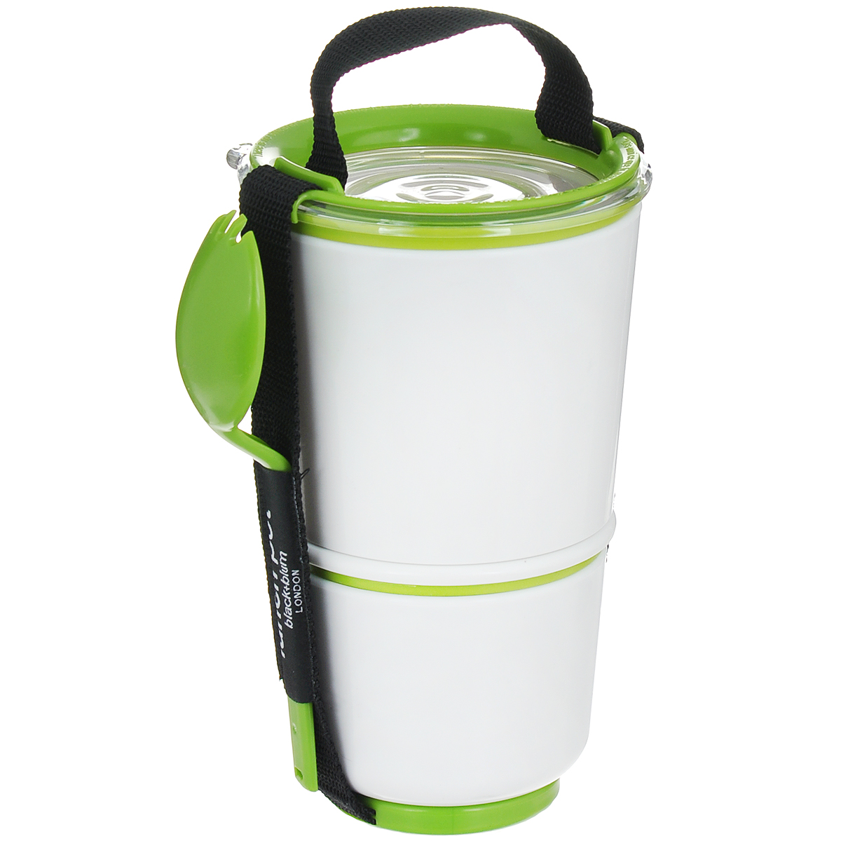 Ланч-бокс Black+Blum Lunch Pot, цвет: белый, зеленый, высота 19 смBP001 Ланч-бокс Black+Blum Lunch Pot, цвет: белый, зеленый, высота 19 смBP001Ланч-бокс Black+Blum Lunch Pot изготовлен из высококачественного пищевого пластика, устойчивого к нагреванию. Изделие представляет собой 2 круглых контейнера, предназначенных для хранения пищи и жидкости. Контейнеры оснащены герметичными крышками с надежной защитой от протечек, это позволяет взять с собой суп. В комплекте имеется текстильный ремешок с ручкой и пластиковая ложка-вилка. Благодаря компактным размерам, ланч-бокс поместится даже в дамскую сумочку, а также позволит взять с собой полноценный обед из первого и второго блюда. Можно использовать в микроволновой печи и мыть в посудомоечной машине.