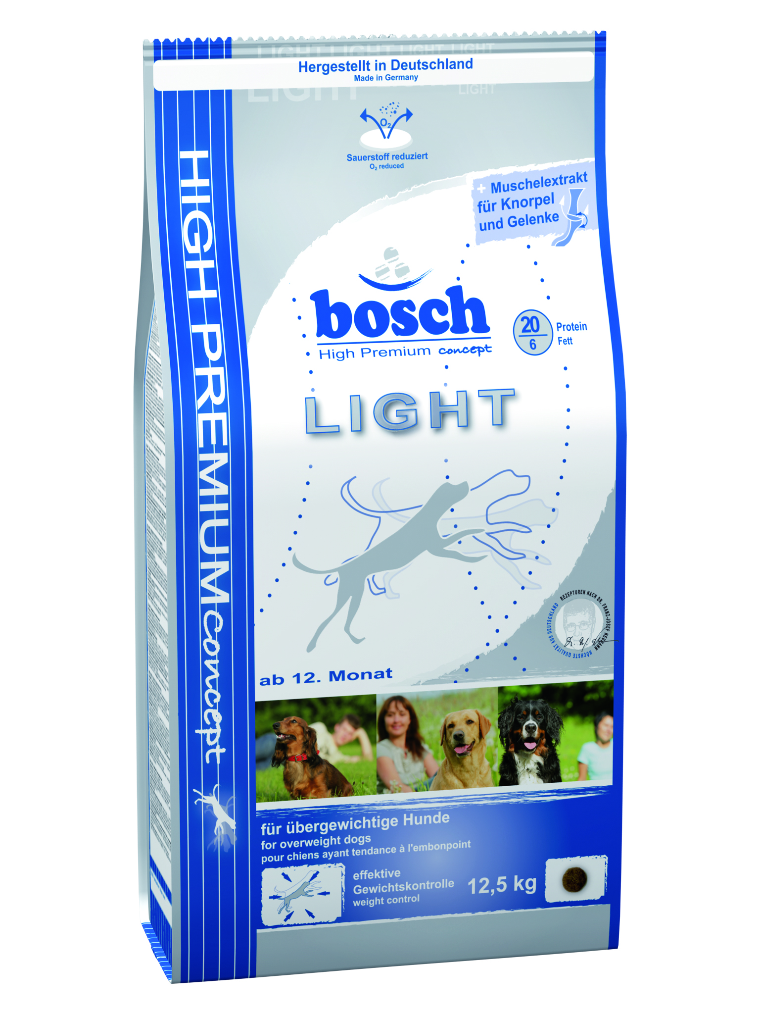 Корм сухой Bosch Light для собак с избыточным весом, 12,5 кг55240125 Корм сухой Bosch Light для собак с избыточным весом, 12,5 кг55240125Сухой корм Bosch Light - низкокалорийный сухой корм с пониженным содержанием жиров и высоким содержанием клетчатки. Этот рацион предназначен для собак, склонных к полноте, и собак с избыточным весом. Корм содержит все необходимые питательные компоненты, обеспечивающие отличное состояние здоровья. Сокращение получаемой энергии за счет уменьшения протеина и жиров при том же объеме корма, позволяет собаке сохранять форму, не испытывая постоянного чувства голода. Прекрасно подходит для кормления собак в летний период. Ингредиенты: мясо домашней птицы, рис, ячмень, кукуруза, пшеничные отруби, пшеница, свекольная пульпа, клетчатка, гидролизованное мясо, рыбная мука, мука из свежего мяса, животный жир, рыбий жир, горох, дрожжи, поваренная соль, хлорид калия, мука из мидий, порошок цикория. Добавки: витамин А - 12000 ME, витамин D3 - 1200 ME, витамин Е - 70 мг, медь (в форме сульфата меди (II), пентагидрат) - 10 мг, цинк (в форме...
