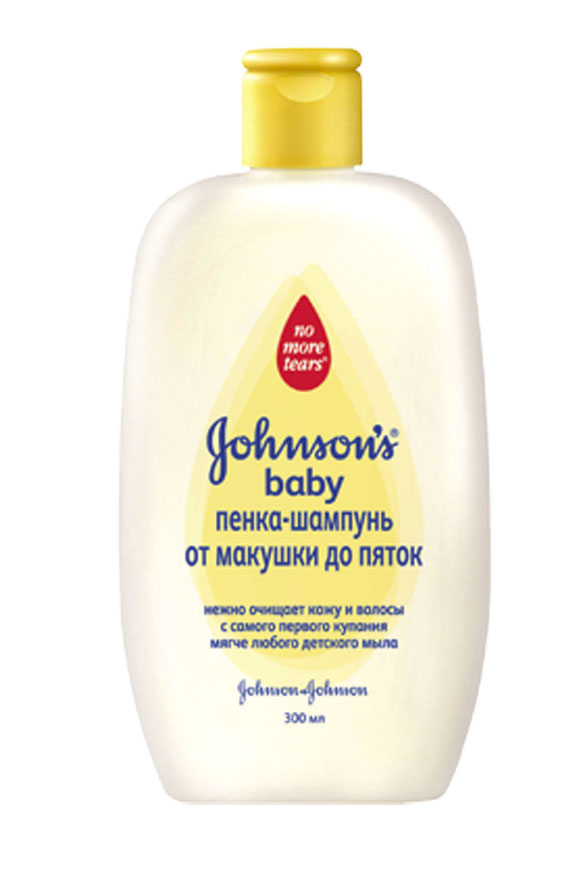Пенка-шампунь Johnsons baby От макушки до пяток, 300 мл376970 Пенка-шампунь Johnsons baby От макушки до пяток, 300 мл376970Пенка-шампунь Johnsons baby От макушки до пяток мягче любого детского мыла. Это необыкновенно мягкое очищающее средство для волос и тела малыша, которое также может использоваться как пенка для ванны. Уникальная формула Нет больше слез также деликатна к глазам, как чистая родниковая вода. Плюсы пенки-шампуня Johnsons baby От макушки до пяток: Не сушит и не раздражает кожу. Разработана для кожи новорожденных. Не содержит мыла. Гипоаллергенна. pH-нейтральна. Подходит для ежедневного применения. Способ применения: нанесите небольшое количество пенки на кожу и волосы, вспеньте и смойте водой. Для создания нежной пены для ванны растворите под струей воды, либо взбейте пенку рукой.