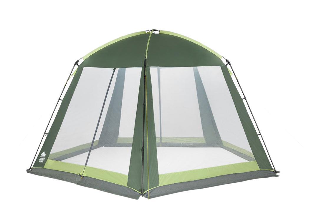 Шатер-тент TREK PLANET PICNIC DOME, пятиугольной формы, 395 см х 410 см х 215 см, цвет: зеленый, светло-зеленый70255 Шатер-тент TREK PLANET PICNIC DOME, пятиугольной формы, 395 см х 410 см х 215 см, цвет: зеленый, светло-зеленый70255Универсальный шатер пятиугольной формы TREK PLANET Picnic Dome с огромным внутренним помещением, отлично подойдет как для дачи, в качестве беседки или полевого навеса. Особенности шатра: - большие москитные сетки со всех сторон; - легко собирается и разбирается; - устойчив на ветру; - два входа в шатер; - двери из москитной сетки с молнией по центру, удобно сворачиваются по бокам; - каркас: боковые стойки из стали, потолочные дуги из прочного стеклопластика; - прочные и удобные адаптеры для дуг со стойками; - защитный полог по всему периметру защищает от насекомых. Палатка упакована в сумку-чехол с ручками, застегивающуюся на застежку-молнию. Размер в сложенном виде 20 см х 68 см.
