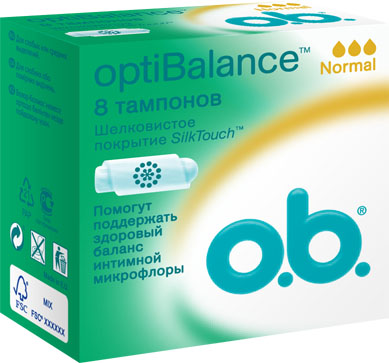 O.B. Тампоны ОptiBalance, Normal, 8 шт69325 O.B. Тампоны ОptiBalance, Normal, 8 шт69325Попробуйте o.b.® OptiBalance™ Normal (тампоны Оби Опти Бэлэнс Нормал) Тампоны О.В. опти Баланс объединяют технологию спиралевидных желобков и покрытие SilkTouch для дополнительного комфорта и надежной защиты. Компонент натурального происхождения GML (glycerol monolaurate) способствует сохранению естественного баланса вагинальной микрофлоры. Для незначительных и средних выделений. Товар сертифицирован.