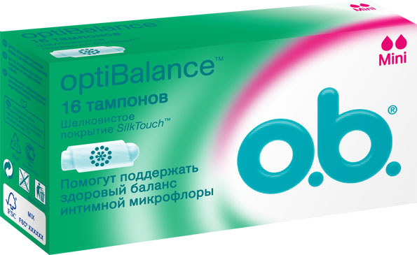 O.B. Тампоны OptiBalance Mini, с шековистым покрытием, 16 шт70305 O.B. Тампоны OptiBalance Mini, с шековистым покрытием, 16 шт70305Тампоны О.В. Опти Баланс объединяют технологию спиралевидных желобков и покрытие SilkTouch для дополнительного комфорта и надежной защиты. Компонент натурального происхождения GML (glycerol monolaurate) способствует сохранению естественного баланса вагинальной микрофлоры. Для дней со слабыми выделениями. Товар сертифицирован.