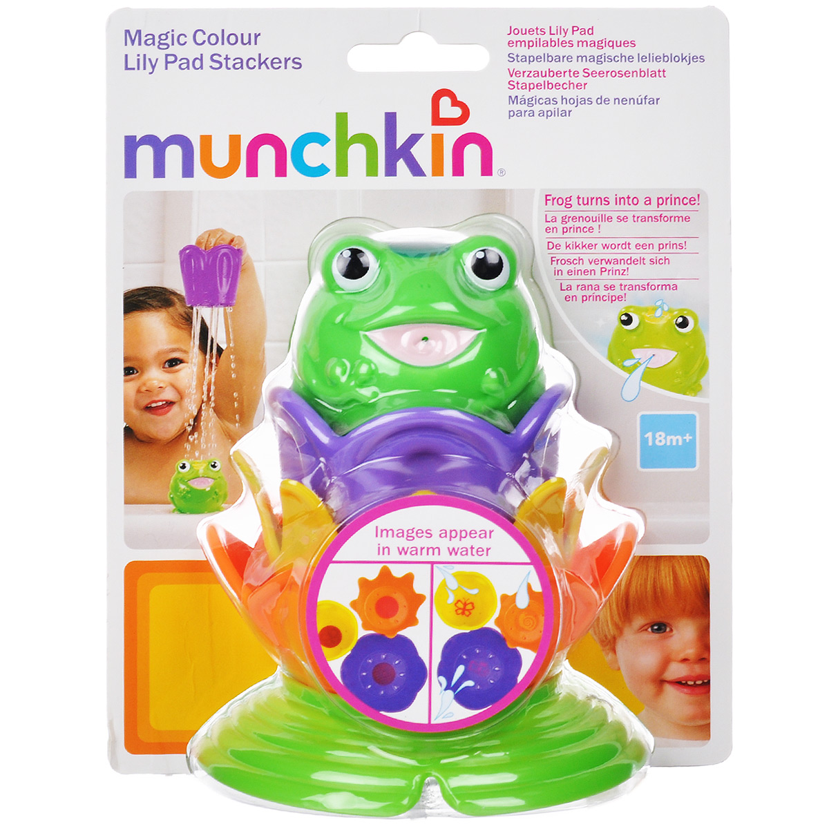 Игровой набор для ванны Munchkin Лягушка принцесса11686 NEW Игровой набор для ванны Munchkin Лягушка принцесса11686 NEWИгровой набор для ванны Munchkin Лягушка принцесса привлечет внимание вашего малыша и превратит купание в веселую игру. В набор входит лягушка-брызгалка и три лилии-ситечка. Малыши любят всевозможные интересные занятия в ванной и это хороший повод использовать время купания с пользой для его развития. Интересные занятия позволяют ребенку находиться в ванной с удовольствием столько времени, сколько нужно. На дне цветков имеются небольшие отверстия, через которые душиком выливается вода. Лилии складываются одна в другую. Располагая предметы в правильном порядке, ребенок получает представление о размере, форме и цвете. На лилиях-ситечках проявляются тайные изображения при погружении в теплую воду. А игрушка-брызгалка в виде лягушки превратится в принцессу, как только на ее голове появится корона. Рисунки снова пропадают, когда игрушки высыхают. Если в лягушку набрать воды, а потом нажать на нее, то из ее рта брызнет тонкая струйка воды, что несомненно позабавит кроху. ...