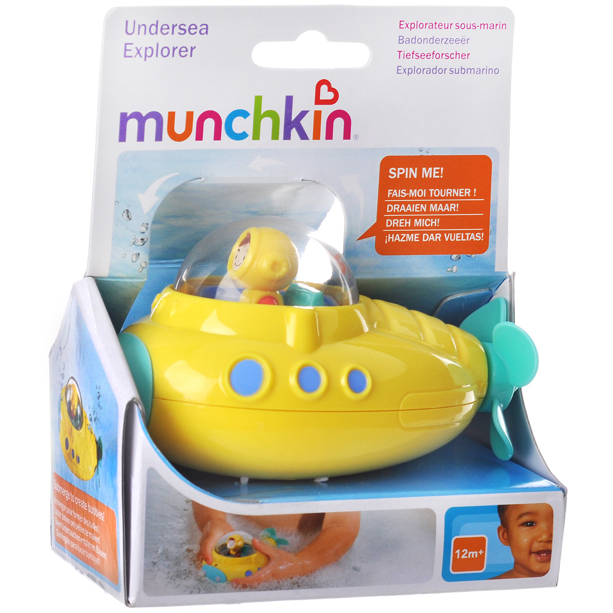 Игрушка для ванны Munchkin Подводная лодка11580 NEW Игрушка для ванны Munchkin Подводная лодка11580 NEWЯркая игрушка для ванны Munchkin Подводная лодка привлечет внимание вашего малыша и превратит купание в веселую игру. На старт, внимание, поплыли! Наступило время открытий в морских глубинах с желтой субмариной! Эта игрушка - превосходный способ отправиться в подводное путешествие в открытое море прямо из ванной. Маленькие путешественники могут совершать погружения и плыть под водой в сопровождении реалистичных пузырьков воздуха. Отверстия при погружении создают воздушные пузырьки, а вращающийся винт и моряк-подводник в кабине еще больше усиливают реалистический эффект. Эта креативная игрушка отлично подходит и для совсем маленьких, помогая им развивать мелкую моторику, и детям постарше, которые смогут дать волю воображению и отправиться в кругосветное подводное плавание. Подводная лодка по размеру очень подходит для маленькой детской руки и помогает развивать координацию рук и зрения у ребенка, мышления и мелкую моторику рук.