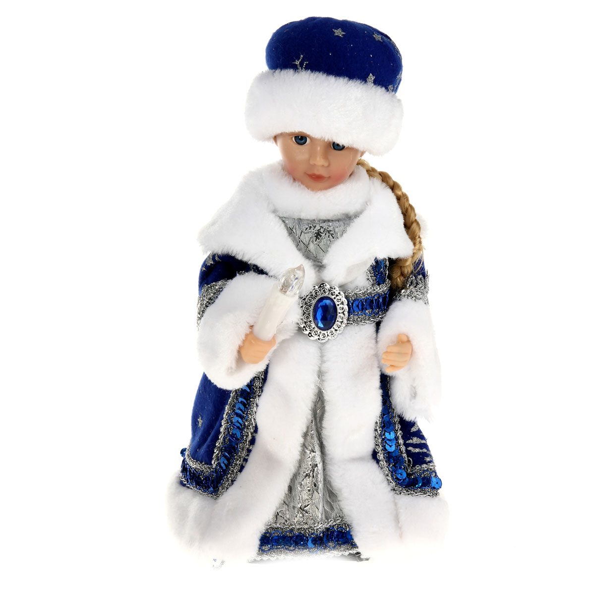 Новогодняя декоративная фигурка Sima-land Снегурочка, музыкальная, 29 см. 827837827837 Новогодняя декоративная фигурка Sima-land Снегурочка, музыкальная, 29 см. 827837827837Новогодняя декоративная фигурка выполнена из высококачественного пластика в виде Снегурочки. Снегурочка одета в шубу с опушкой, украшенную декоративной тесьмой, блестками и пайетками. На голове шапка в цвет шубы. В руке Снегурочка держит свечку. Кукла стоит на пластиковой подставке. Особенностью фигурки является наличие механизма, при включении которого начинает играть новогодняя мелодия, свечка светится, а голова и руки Снегурочки начинают двигаться. Ее добрый вид и очаровательная улыбка притягивают к себе восторженные взгляды. Декоративная фигурка Снегурочка подойдет для оформления новогоднего интерьера и принесет с собой атмосферу радости и веселья. УВАЖАЕМЫЕ КЛИЕНТЫ! Обращаем ваше внимание на тот факт, что декоративная фигурка работает от трех батареек типа АА напряжением 1,5V. Батарейки в комплект не входят.
