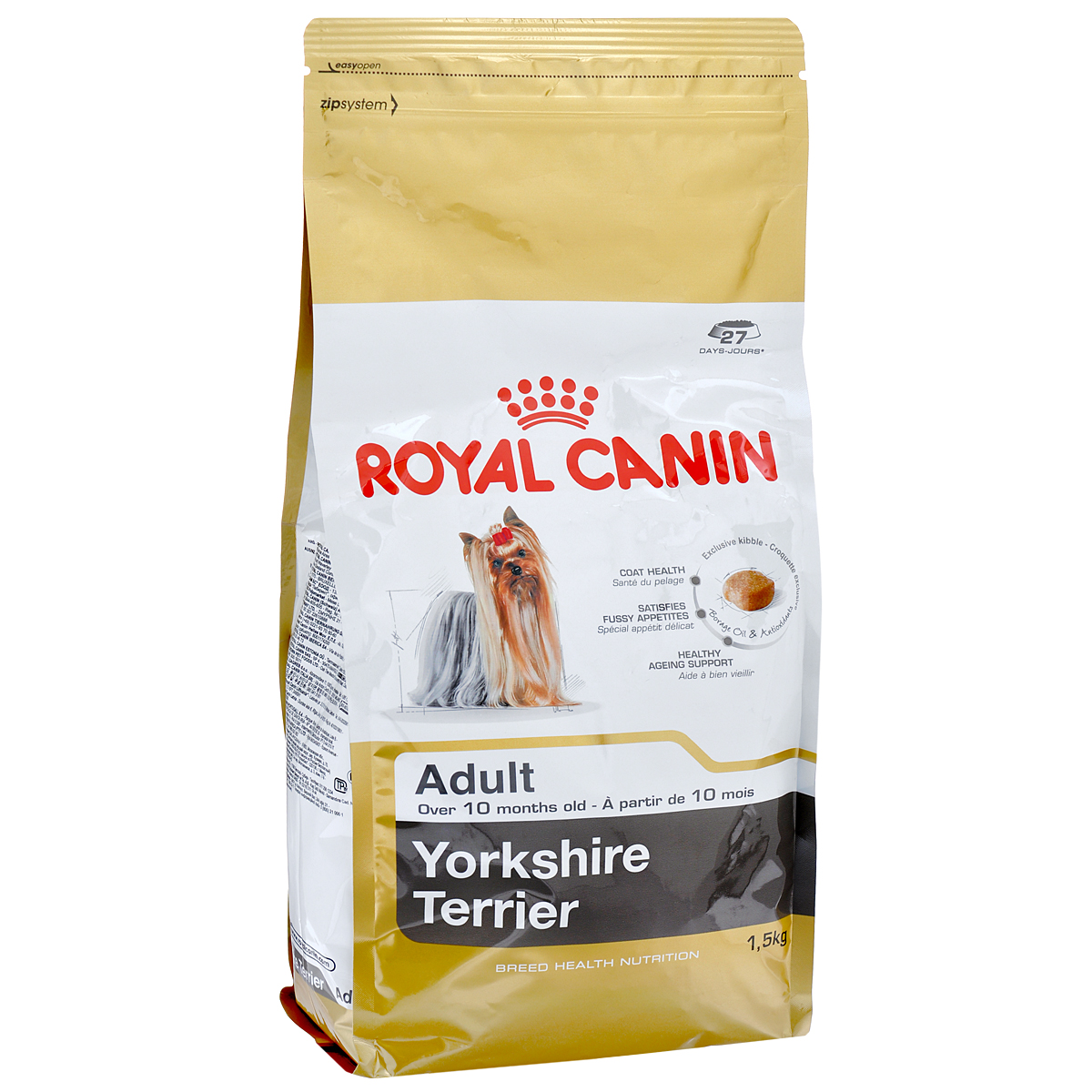 Корм сухой Royal Canin Yorkshire Terrier Adult, для собак породы йоркширский терьер в возрасте от 10 месяцев, 1,5 кг6857 Корм сухой Royal Canin Yorkshire Terrier Adult, для собак породы йоркширский терьер в возрасте от 10 месяцев, 1,5 кг6857Корм сухой Royal Canin Yorkshire Terrier Adult - полнорационный корм для собак породы йоркширский терьер в возрасте от 10 месяцев. Йоркширский терьер — это сказочное создание, которое очаровывает с первой минуты знакомства с ним. Тоненькие, хрупкие и изящные йорки в силу своей физиологии нуждаются в максимальном поступлении в организм аминокислот, необходимых для развития шерсти и ее быстрого роста. Многие корма для йорков имеют крокеты слишком крупного размера, тогда как продукция Royal Canin Yorkshire Terrier Adult разработана специально для небольших челюстей этих собак. Здоровая шерсть. Эта эксклюзивная формула поддерживает здоровье и красоту шерсти йоркширского терьера. Корм обогащен жирными кислотами Омега-3 (EPA и DHA) и Омега-6, маслом бурачника и биотином. Вкусовая привлекательность. Благодаря высокой вкусовой привлекательности корм способен удовлетворить потребности даже самых привередливых питомцев. Долголетие. Особый комплекс с...