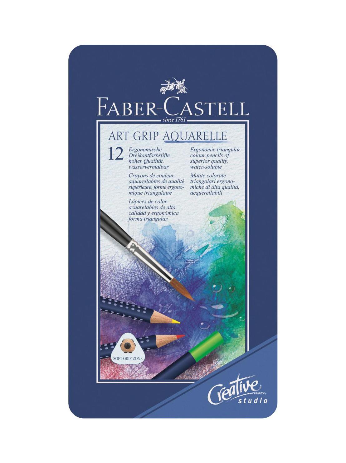 Акварельные карандаши ART GRIP AQUARELLE, набор цветов, в металлической коробке, 12 шт.114212 Акварельные карандаши ART GRIP AQUARELLE, набор цветов, в металлической коробке, 12 шт.114212Faber Castell ART GRIP AQUARELLE 114212 - это акварельные карандаши высокого качества, устойчивые к выцветанию. Они изготовлены по специальной технологии SV, благодаря которой предотвращается поломка и крошение грифеля внутри корпуса. Данная модель имеет антискользящую зону захвата с малыми массажными шашечками. В набор вошли следующие цвета: желтый, оранжевый, розовый, синий, темно-коричневый, черный, светло-зеленый, голубой, салатовый, светло-коричневый, красный, темно-красный. Вид карандаша: Акварельный. Материал: дерево.