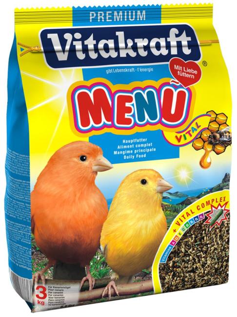 Корм для канареек Vitakraft Menu Vital, 500 г10620 Корм для канареек Vitakraft Menu Vital, 500 г10620Основной корм для канареек Vitakraft Menu Vital из семян канареечного и льняного семени, репы, желтого проса и меда. Обогащен дополнительными компонентами в виде шариков, чтобы поддерживать иммунную систему против микроорганизмов, улучшать здоровье в целом. Menu Vital содержит все необходимые витамины и минеральные вещества. Мед и рыбий жир улучшает рост перьев. Ингредиенты: семена канареечного вьюрка, рапсовые семена, льняные семена, желтое просо, овес, красное просо, семена редиски, сухари, овсяная крупа, киви, апельсин, D-глюкоза, фосфат кальция, соевое масло. Гарантированный анализ: мин. сырого белка - 15,8%, мин. сырого жира (масел) - 14,3%, макс. сырой клетчатки - 15,3%, макс. влажности - 10,7% макс. золы - 4,6%, мин. кальция - 0,1%. Витамин А - 1800 МЕ/1 фунт, витамин D3 - 340 МЕ/1 фунт, витамин С - 9 мг/1 фунт, витамин В2 - 0,45мг/1 фунт. Рекомендации к применению: 1 чайная ложка в день. Товар сертифицирован.
