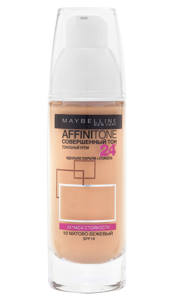 Maybelline New York Тональный крем для лица Affinitone 24 часа, стойкий, оттенок 10, Матово-бежевый, 30 млB1773903 Maybelline New York Тональный крем для лица Affinitone 24 часа, стойкий, оттенок 10, Матово-бежевый, 30 млB1773903Уникальная формула Micro-flex стойкого тонального крема Affinitone Совершенный тон 24 ч устойчива к жаре и влажности 24 часа. Выравнивающий тональный крем идеально подстраивается ко всем особенностям кожи и неощутим на коже. Не закупоривает поры, не создает эффекта маски. Тональная основа не содержит масел и подходит для всех типов кожи.