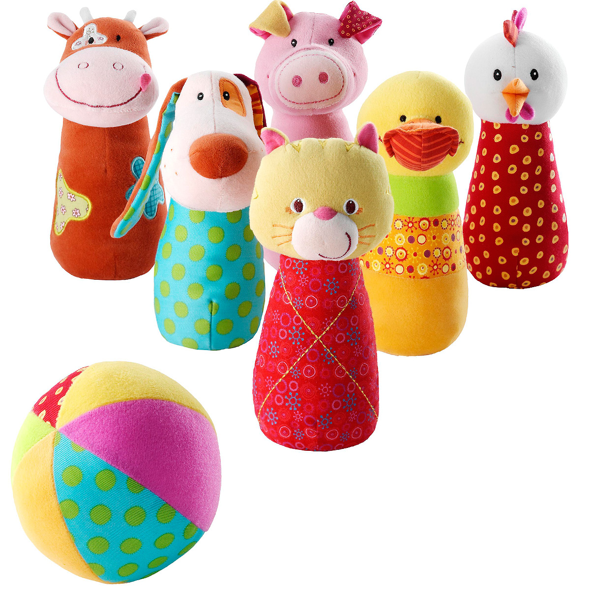 Игровой набор Lilliputiens Боулинг86280 Игровой набор Lilliputiens Боулинг86280Игровой набор Lilliputiens Боулинг подарит вашему ребенку массу положительных эмоций. Набор выполнен из текстильного материала разных цветов и фактур и включает в себя шесть кеглей разных цветов и мячик. Необходимо расставить кегли и сбить как можно больше, запустив в них мяч. Кегли выполнены в виде животных: котика, свинки, собачки, коровки, курочки и уточки. Гранулы в основании помогают кеглям устойчиво стоять на ровной поверхности. Ушки собачки весело шуршат. Внутри мяча расположена сфера, звенящая при тряске. Ваш ребенок с удовольствием будет играть в боулинг, развивая ловкость, меткость и координацию движений, а также познакомится с животными.