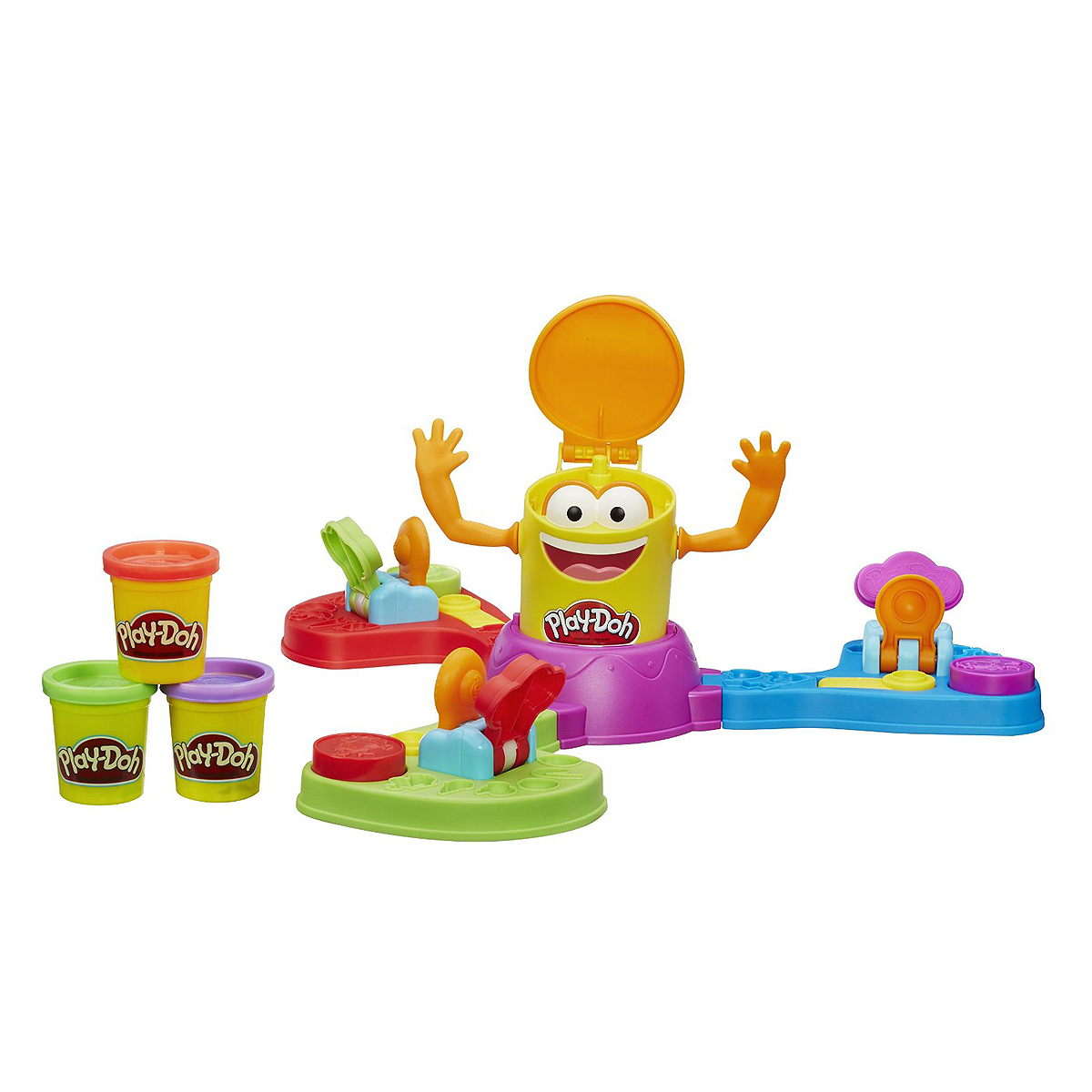 Play-Doh Игровой набор Прямо в цель!, с пластилиномA8752121 Play-Doh Игровой набор Прямо в цель!, с пластилиномA8752121Набор Play-Doh Прямо в цель! позволит вашему ребенку весело провести время в кругу друзей или семьи. В него входят: основание игры, фигурка Додошки, крышка от Додошки, 2 руки Додошки, 3 платформы с пусковым устройством и пресс-формами на каждой, три баночки пластилина Play-Doh ярко-розового, фиолетового и салатового цветов и подробные правила игры на русском языке. Одновременно играть могут 2-3 человека. Игроки наперегонки лепят и запускают шарики пластилина, стараясь попасть в отверстие между крышкой и телом Додошки. Для этого нужно положить горошину пластилина на панель запуска пускового устройства, нажать на рычаг, чтобы придать пластилину форму шарика, хорошенько прицеливаться и нажать на специальную запускательную кнопку. Тот, кто первым закинет 3 шарика пластилина в Додошку, кричит Прямо в цель и становится победителем. Пластилин Плэй До обладает отличными пластичными свойствами, быстро размягчается, хорошо держит форму и не липнет к рукам. Занятия лепкой...