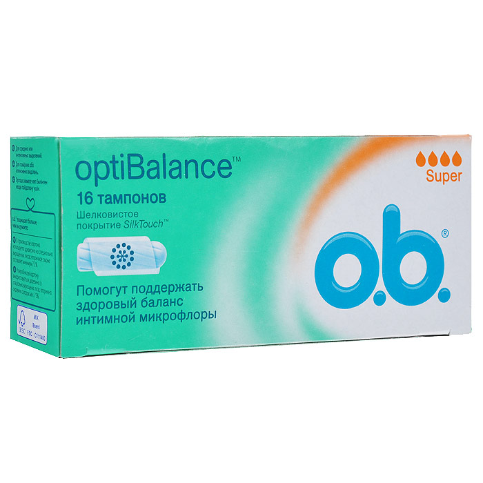 O.B. Тампоны OptiBalance Super, 16 шт70304 O.B. Тампоны OptiBalance Super, 16 шт70304Тампоны O.B. OptiBalance Super объединяют технологию спиралевидных желобков и покрытие SilkTouch для дополнительного комфорта и надежной защиты. Компонент натурального происхождения GML (Glycerol Monolaurate) помогает поддержать необходимый уровень собственных полезных бактерий (лактобактерий), способствуя сохранению естественного баланса интимной микрофлоры; Тампоны обеспечивают легкое введение и извлечение благодаря уникальному покрытию SilkTouch; Технология спиралевидных желобков FluidLock для более эффективного направления жидкости внутрь тампона. Подходят для средних или интенсивных выделений. Товар сертифицирован.