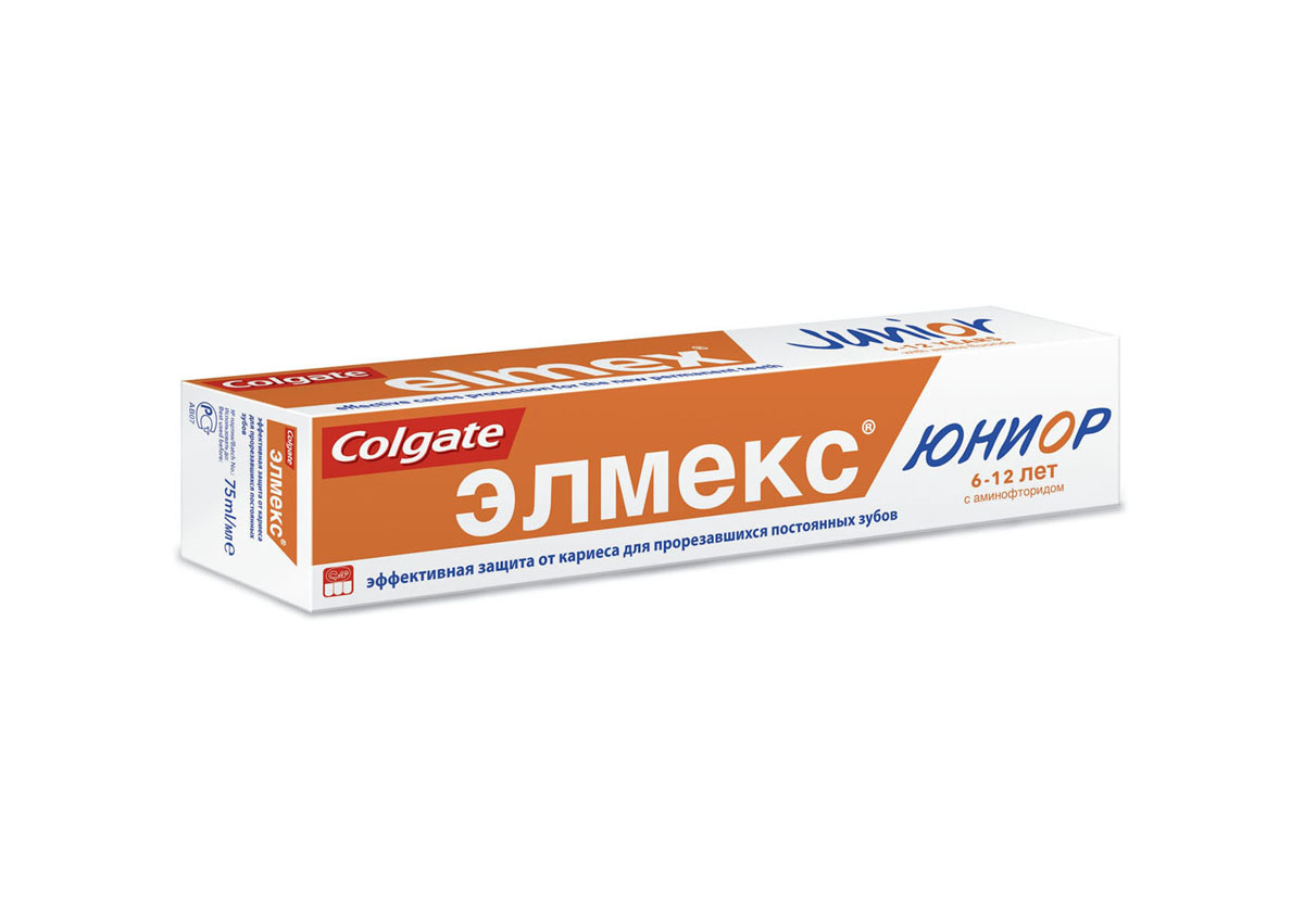 Colgate Детская зубная паста Элмекс Юниор, для детей 6-12 лет, 75 мл267175 / 282865 Colgate Детская зубная паста Элмекс Юниор, для детей 6-12 лет, 75 мл267175 / 282865Зубная паста Элмекс Юниор укрепляет эмаль и защищает от кариеса вновь прорезавшиеся постоянные зубы. Предназначена для ежедневной гигиены полости рта детей в возрасте 6-12 лет с целью обеспечения длительной защиты от кариеса, снижения растворимости и укрепления зубной эмали. Товар сертифицирован.