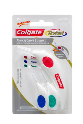 Межзубные ершики COLGATE Total 2, 4, 5 ммFCH59013 Межзубные ершики COLGATE Total 2, 4, 5 ммFCH59013Межзубные ершики разных диаметров улучшают здоровье полости рта и станут важной частью ежедневного ухода. Уникальный дизайн Tri-Proxi щетинок специально разработан для обеспечения высокоэффективной чистки. При правильном использовании помогает эффективно удалять зубной налет в межзубных промежутках, наиболее подверженных развитию кариеса. При использовании вместе с ручкой облегчает доступ в труднодоступные промежутки между зубами. Компактный размер идеален для применения вне дома. Характеристики: Диаметр ершика: 2 мм, 4 мм, 5 мм. Длина корпуса ершика в собранном виде (насадка внутри): 8 см. Материал: пластик, полиэстер. Изготовитель: Швейцария. Артикул: MBCINME01. Товар сертифицирован.