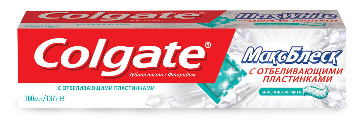 Зубная паста Colgate МаксБлеск, кристальная мята, 100 млFCN89250 Зубная паста Colgate МаксБлеск, кристальная мята, 100 млFCN89250Зубная паста Colgate МаксБлеск с отбеливающими пластинками освежает дыхание и борется с кариесом. Пластинки, насыщенные отбеливающим ингредиентом, растворяются при чистке зубов. Для впечатляющей эффективной улыбки! Характеристики: Объем: 100 мл. Производитель: Китай. Товар сертифицирован.