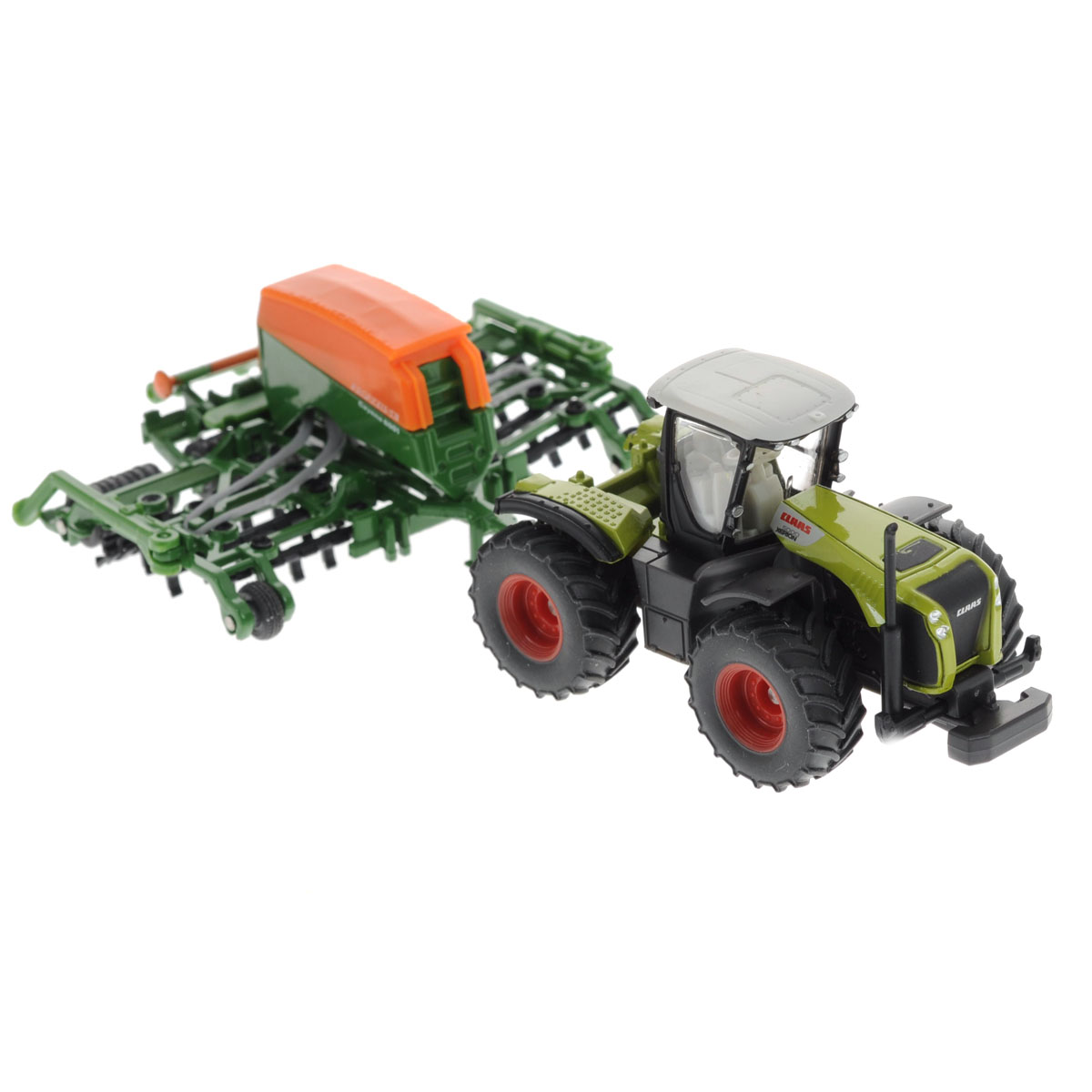 Siku Трактор Claas Xerion с сеялкой Amazone Cayenna 60011826 Siku Трактор Claas Xerion с сеялкой Amazone Cayenna 60011826оллекционная модель Siku Трактор с сеялкой выполнена в виде точной копии трактора с сеялкой в масштабе 1/87. Такая модель понравится не только ребенку, но и взрослому коллекционеру и приятно удивит вас высочайшим качеством исполнения. Корпус трактора и сеялки выполнены из металла, кузов сеялки и кабина трактора из пластика, а стекла кабины трактора из прозрачного пластика. Агрегаты сеялки могут опускаться и подниматься для работы на полях. Мощные гусеницы и шины делают модель максимально реалистичной. Сеялка прицепляется к трактору с помощью дополнительного прицепа с седельным сцепным устройством. Кабина трактора снимается. Верхняя крышка сеялки снимается. Колесики модели вращаются. Коллекционная модель отличается великолепным качеством исполнения и детальной проработкой, она станет не только интересной игрушкой для ребенка, интересующегося агротехникой, но и займет достойное место в коллекции.