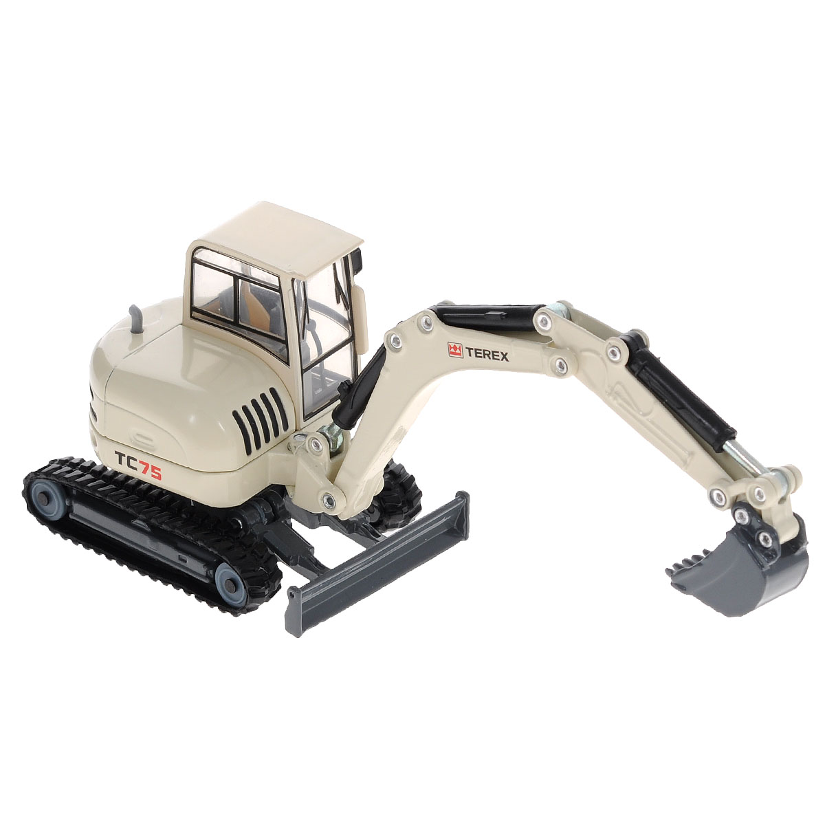 Siku Экскаватор гусеничный Terex TC753521 Siku Экскаватор гусеничный Terex TC753521Коллекционная модель Siku Экскаватор гусеничный выполнена в виде точной копии гусеничного экскаватора в масштабе 1/50. Такая модель понравится не только ребенку, но и взрослому коллекционеру, и приятно удивит вас высочайшим качеством исполнения. Корпус крана, шасси, стрела и опорные стойки выполнены из металла, кабина из пластика, стекла кабины - из прозрачного тонированного пластика. У экскаватора опускается и поднимается ковш, стрела, а также вращается кабина. Подвижные гусеницы экскаватора выполнены из резины. Коллекционная модель станет не только интересной игрушкой для ребенка, интересующегося агротехникой, но и займет достойное место в коллекции.