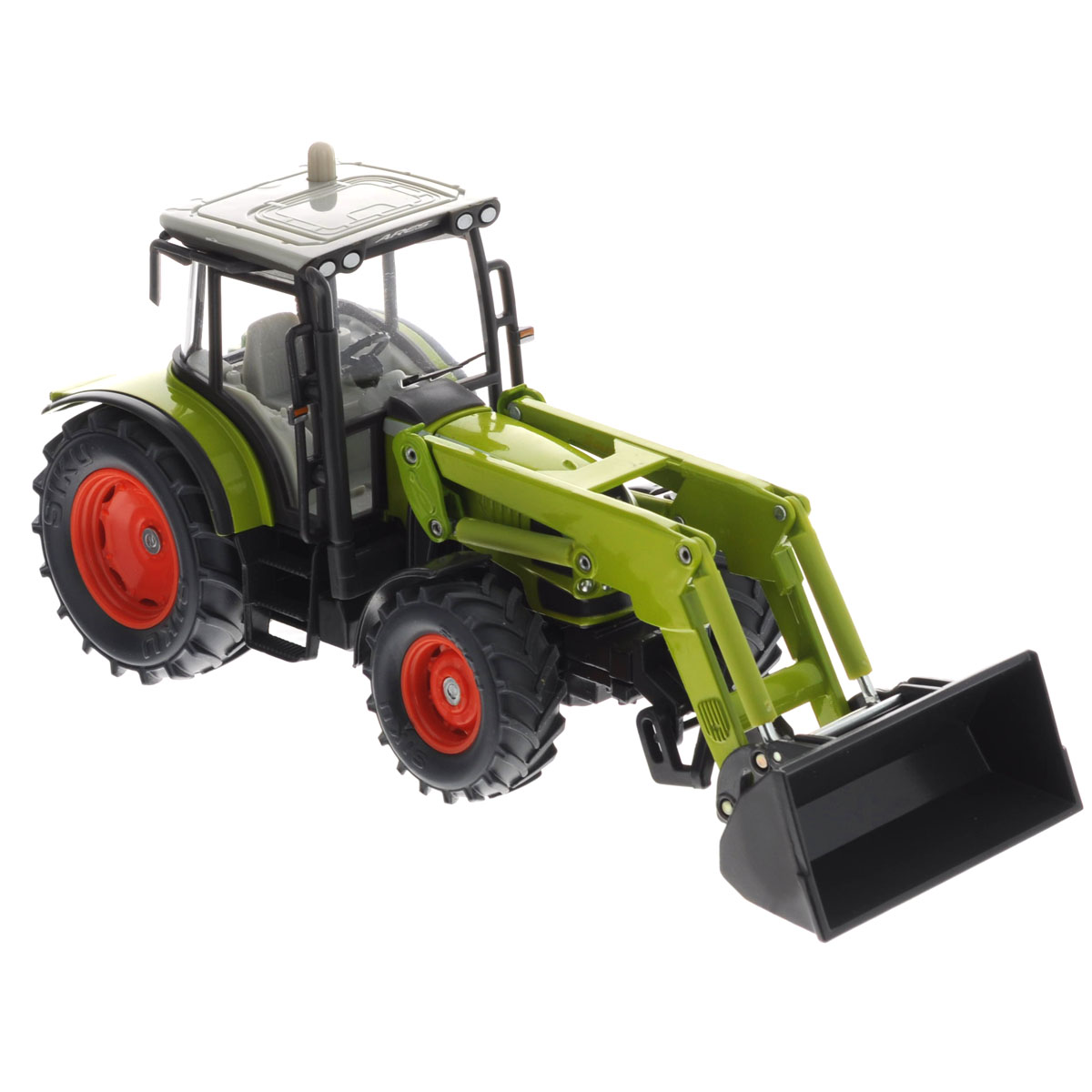 Siku Трактор с фронтальным погрузчиком Claas Ares3656 Siku Трактор с фронтальным погрузчиком Claas Ares3656Игрушечная модель фронтальный погрузчик CLAAS, корпус трактора выполнен из металла, кабина трактора из пластмассы, стёкла из прозрачной пластмассы, колёса трактора выполнены из резины, можно катать. Зеркала заднего вида складываются. Передние колёса поворачиваются. Стрела и ковш поднимаются и опускаются. Трактор оборудован сцепным устройством совместимым с прицепами и навесным оборудованием SIKU FARMER масштаба 1:32. Вместо ковша на стрелу можно установить дополнительное оборудование из набора SIKU 7070.