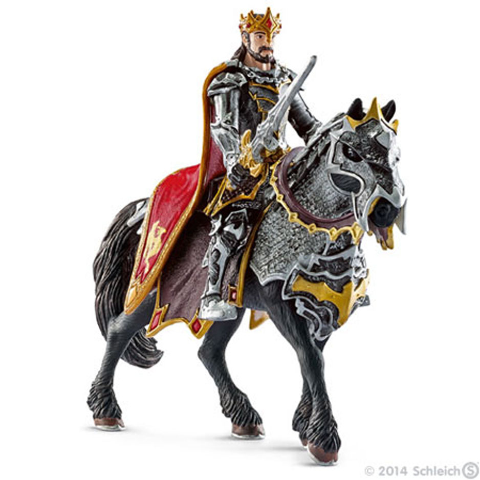 Фигурка Schleich Рыцарь Драконов. Король на лошади, 15 см70115 Фигурка Schleich Рыцарь Драконов. Король на лошади, 15 см70115Фигурка Schleich Рыцарь Драконов. Король на лошади станет прекрасным подарком для вашего ребенка. Она выполнена из каучукового пластика. Детали фигурки четкие и максимально детализированы, что привлечет внимание ребенка, который с огромным удовольствием будет играть с ней в ролевые игры. Фигурка разъемная и ваш ребенок может играть отдельно как с королем, так и с лошадью. Всадник надежно крепится к лошади с помощью магнитов, встроенных в фигурки. Рука с мечем подвижна в плече. Такая фигурка непременно понравится вашему ребенку и станет замечательным украшением любой коллекции. Король рыцарей славится своим мужеством и знанием боевых навыков. За спиной у него - красный плащ, в руке - красивый средневековый меч. Король сидит в седле верхом на коне, который также облачен в доспехи.