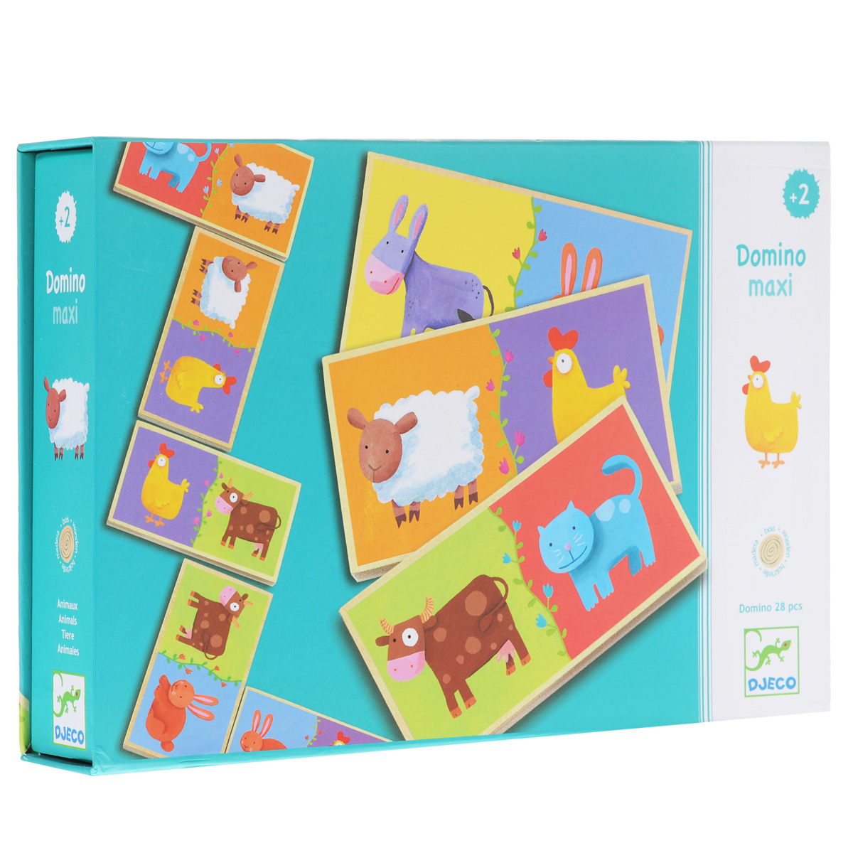 Игра Djeco Домино макси01639 Игра Djeco Домино макси01639Домино макси - замечательное детское домино, в котором кроме привычных точек, с другой стороны карточек, изображены веселые животные. Ребята помладше могут составлять цепочки из веселых зверюшек, а ребята постарше, которые умеют считать могут играть в классическое домино. Игра направлена на развитие у детей понятий формы, цвета, разновидностей животных и навыков счета, внимательности. Продолжительная игра скрасит детские зимние вечера и займет вашего ребенка и его друзей.