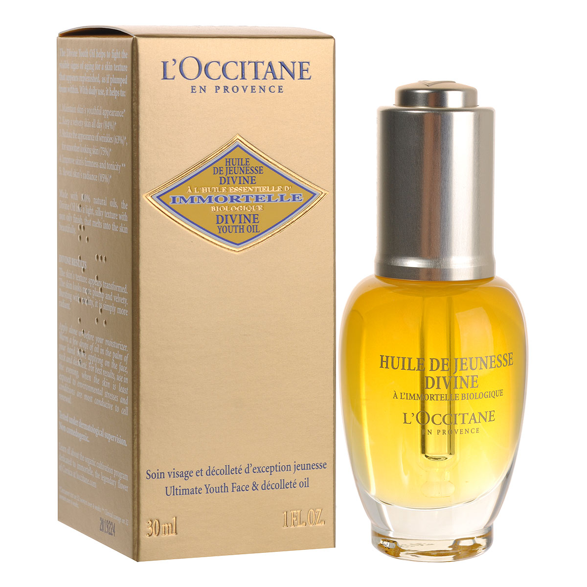 LOccitane Божественное масло для лица Иммортель, 30 мл311165 LOccitane Божественное масло для лица Иммортель, 30 мл311165Божественное масло борется со всеми признаками старения, возвращает коже молодой вид, делает ее более плотной и упругой. На 100% состоит из натуральных растительных масел, обладает густой и однородной текстурой, не оставляет жирных следов и безупречно впитывается в кожу. Некомедогенное. Товар сертифицирован.