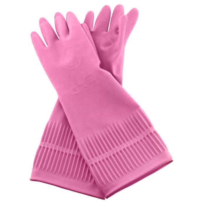 Перчатки латексные Clean Wrap Latex Glove, цвет: розовый. Размер S46202 Перчатки латексные Clean Wrap Latex Glove, цвет: розовый. Размер S46202Хозяйственные ароматизированные перчатки Latex Glove предохраняют кожу рук от загрязнения и влаги, они идеально подходят для стирки, уборки и прочих работ по хозяйству. Метод двойного покрытия делает перчатки более гигиеничными и удобными. Защищает руки благодаря специальному защитному компоненту на внутренней поверхности перчаток. При изготовлении перчаток используется 100% натуральный латекс, который сохраняет мягкость и прочность при использовании, как в горячей, так и в холодной воде, и зимой при низких температурах. Эргономичный дизайн позволяет перчаткам удобно прилегать к рукам, создавая удобство в использовании и не натирая кожу. Обеспечивают комфорт рукам, благодаря контролирующему влажность покрытию. Превосходные водоотталкивающие и быстросохнущие свойства позволяют перчаткам хорошо держаться на руках и легко сниматься даже в намоченном состоянии. Поверхность пальцев и ладони рифленая.