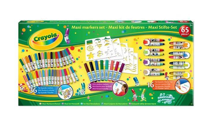 Гигантский набор фломастеров Crayola58-1301 Гигантский набор фломастеров Crayola58-1301Фломастеры из гигантский набора Crayola, предназначенные для рисования и раскрашивания, помогут вашему малышу создать неповторимые яркие картинки. Комплект включает в себя 16 мини-фломастеров с фигурными наконечниками (каждый тип наконечника представлен в двух цветах), 8 мини-фломастеров для рисования на стекле (легко смываются водой), 36 мини-фломастеров с коническими наконечниками, позволяющие рисовать как тонкие, так и толстые линии (легко отстирываются и смываются с твердых поверхностей) и 5 листов с различными трафаретами. Каждый фломастер оснащен плотным вентилируемым колпачком, надежно защищающим чернила от испарения. С таким набором ребенок сможет раскрыть весь свой творческий потенциал и создать удивительные картинки. Порадуйте его таким замечательным подарком!