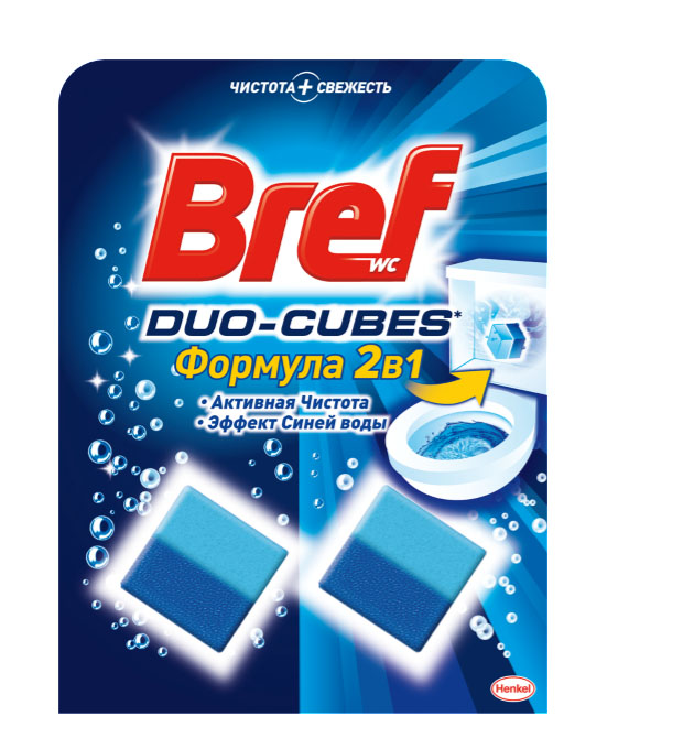 Чистящие кубики для сливного бачка Bref Duo-Cubes 2х50г934890 Чистящие кубики для сливного бачка Bref Duo-Cubes 2х50г934890Bref Дуо-Куб Формула 2в1: Активная Чистота + Эффект Синей воды! Чистящие кубики для сливного бачка Bref Дуо-Куб обеспечивают гигиеническую чистоту после каждого смывания. При смывании вода окрашивается в синий цвет. Возьмите один кубик из упаковки и поместите в сливной бачок с противоположной стороны от притока воды. Не вынимайте кубик из защитной оболочки, так как она растворяется в воде. Храните второй кубик в упаковке до последующего использования. Состав: 15-30% анионные ПАВ, сульфат натрия; 5-15% неионогенные ПАВ, цитрат натрия; Товар сертифицирован.