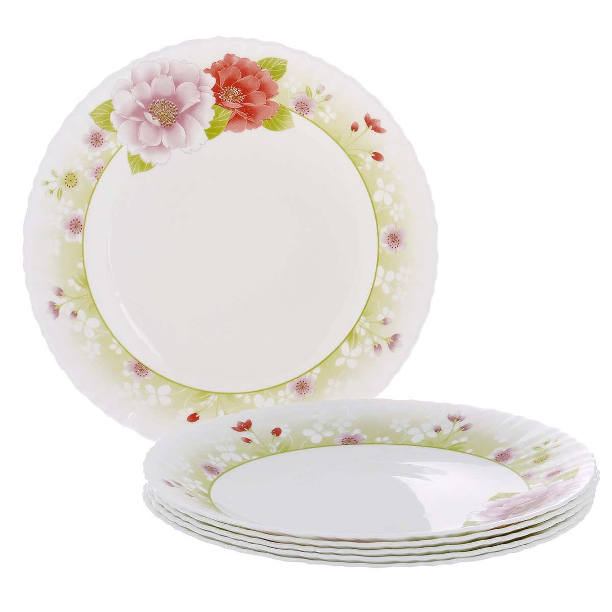 Набор тарелок Цветы, диаметр 26,5 см, 6 шт. Кт LHP105/6-1027LHP105/6-1027 Набор тарелок Цветы, диаметр 26,5 см, 6 шт. Кт LHP105/6-1027LHP105/6-1027Набор тарелок Цветы, выполненный из высококачественного стекла, состоит из 6 мелких тарелок. Тарелки украшены принтом в виде цветов и фигурными краями. Они сочетают в себе изысканный дизайн с максимальной функциональностью. Оригинальность оформления тарелок придется по вкусу и ценителям классики, и тем, кто предпочитает утонченность и изящность. Набор тарелок Цветы послужит отличным подарком к любому празднику.