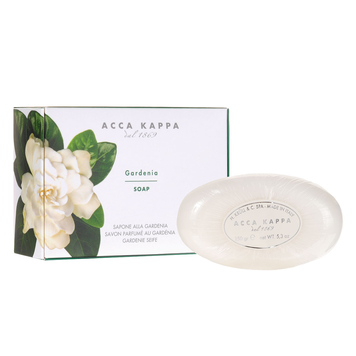 Acca Kappa Растительное мыло Гардения, 150 г853370 Acca Kappa Растительное мыло Гардения, 150 г853370Растительное мыло Гардения деликатно очищает кожу. Идеально подходит для всех типов кожи. Растительные компоненты получены из кокосового масла и сахарного тростника, прекрасно очищают и увлажняют кожу. Экстракты мелиссы лимонной, омелы, ромашки, тысячелистника и хмеля известны своими противовоспалительными свойствами и превосходно дополняют формулу. Так же мыло обогащено аллантоином растительного происхождения, которое обладает заживляющими свойствами и способствует регенерации клеток. Товар сертифицирован.