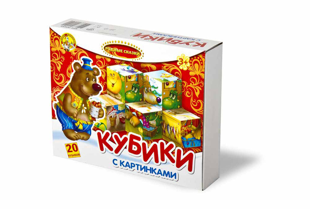 Кубики Десятое королевство Родные сказки, 20 шт00450 Кубики Десятое королевство Родные сказки, 20 шт00450Кубики Десятое королевство Родные сказки включают в себя 20 кубиков, на каждой грани которых расположен элемент рисунка. Всего малыш сможет собрать 6 красочных рисунков. Кубики выполнены из прочного безопасного пластика. Они очень приятные на ощупь, их грани идеально ровные, малышу непременно понравится держать их в руках, рассматривать и строить из них различные конструкции. А собирание ярких картинок с героями любимых сказок поможет малышу развить навыки логического мышления и поможет ему познакомиться с разными цветами и их названиями. Игры с кубиками развивают мелкую моторику рук, цветовое восприятие и пространственное мышление. Ребенку непременно понравится учиться и играть с кубиками, такие игры не только надолго займут внимание малыша, но и помогут ему развить мелкую моторику, пространственное мышление, зрительное и тактильное восприятие, а также воображение и координацию движений.