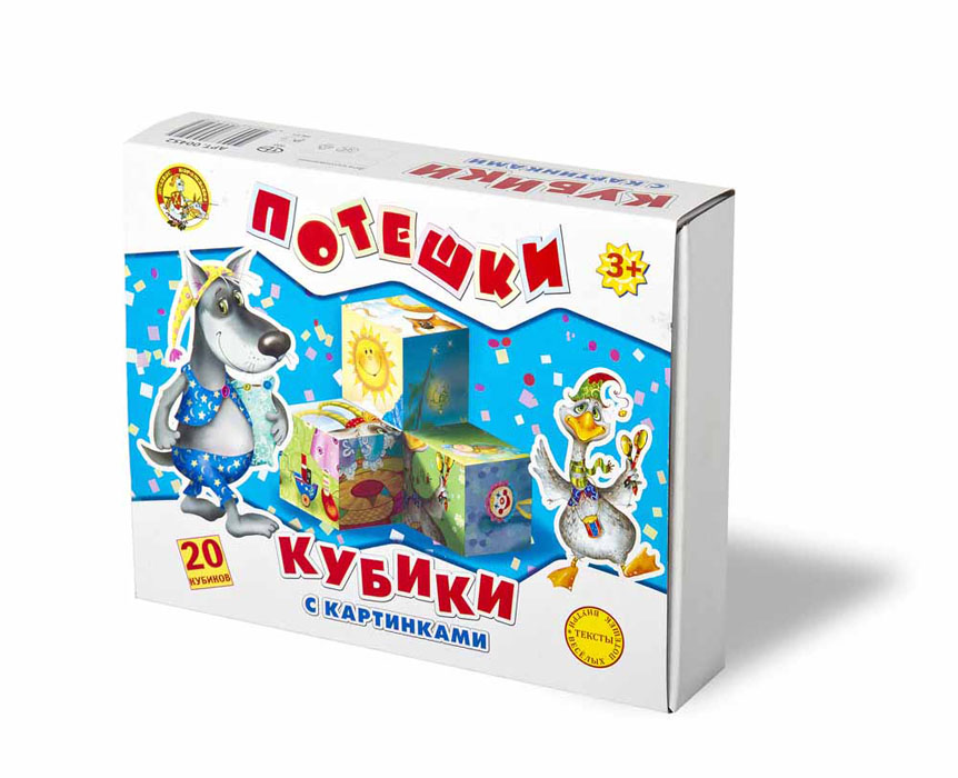 Кубики Десятое королевство Потешки, 20 шт00452 Кубики Десятое королевство Потешки, 20 шт00452Кубики Десятое королевство Потешки включают в себя 20 кубиков, на каждой грани которых расположен элемент рисунка. Всего малыш сможет собрать 6 красочных рисунков. Кубики выполнены из прочного безопасного пластика. Они очень приятные на ощупь, их грани идеально ровные, малышу непременно понравится держать их в руках, рассматривать и строить из них различные конструкции. А собирание ярких картинок с героями любимых сказок поможет малышу развить навыки логического мышления и поможет ему познакомиться с разными цветами и их названиями. Игры с кубиками развивают мелкую моторику рук, цветовое восприятие и пространственное мышление. Ребенку непременно понравится учиться и играть с кубиками, такие игры не только надолго займут внимание малыша, но и помогут ему развить мелкую моторику, пространственное мышление, зрительное и тактильное восприятие, а также воображение и координацию движений.