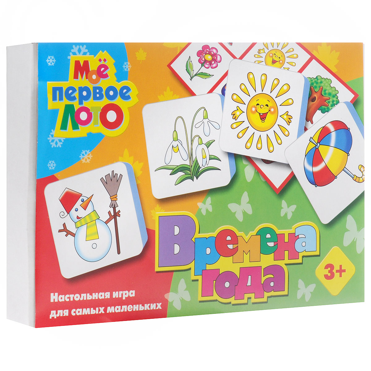 Лото Мое первое лото: Времена года01358 Лото Мое первое лото: Времена года01358Лото Мое первое лото: Времена года позволит вам и вашему малышу весело и с пользой провести время, ведь совместная игра - лучший способ узнать ребенка и научить его чему-нибудь новому. Комплект игры включает в себя 24 крупные мягкие фишки с красочными изображениями атрибутов различных времен года, а также 4 картонные карточки с соответствующими изображениями. Подробные правила 8 вариантов игры вы прочтете на обратной стороне упаковки. Малыши учатся определять и выбирать нужные изображения, закрывая ими карточки. Дети постарше стараются запомнить, а потом назвать предметы на картинках, которые переворачиваются изображением вниз. Можно играть в игры, указанные в правилах, а можно придумать свои собственные. Подбирая картинки, дети не только запоминают их названия, но и тренируют мелкую моторику рук. Лото рекомендуется использовать при введении и закреплении лексических и речевых единиц, для расширения словарного запаса, формирования навыков произношения, закрепления...