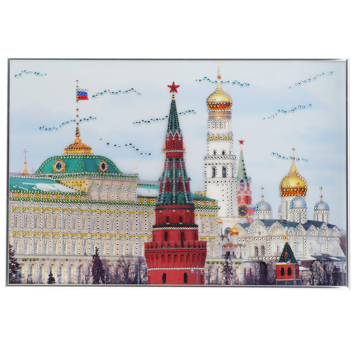 Картина с кристаллами Swarovski Дом Правительства, 60 см х 40 см1093 Картина с кристаллами Swarovski Дом Правительства, 60 см х 40 см1093Изящная картина в металлической раме, инкрустирована кристаллами Swarovski, которые отличаются четкой и ровной огранкой, ярким блеском и чистотой цвета. Красочное изображение президентской резиденции, расположенное под стеклом, прекрасно дополняет блеск кристаллов. С обратной стороны имеется металлическая петелька для размещения картины на стене. Картина с кристаллами Swarovski Дом Правительства элегантно украсит интерьер дома или офиса, а также станет прекрасным подарком, который обязательно понравится получателю. Блеск кристаллов в интерьере, что может быть сказочнее и удивительнее. Картина упакована в подарочную картонную коробку синего цвета и комплектуется сертификатом соответствия Swarovski.