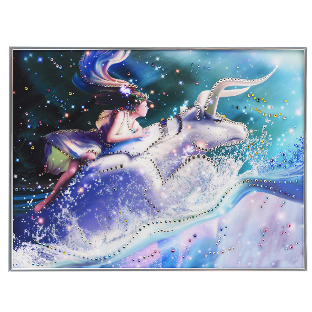 Картина с кристаллами Swarovski Знак зодиака. Телец Кагая, 40 х 30 см1150 Картина с кристаллами Swarovski Знак зодиака. Телец Кагая, 40 х 30 см1150Изящная картина в металлической раме, инкрустирована кристаллами Swarovski, которые отличаются четкой и ровной огранкой, ярким блеском и чистотой цвета. Красочное изображение знака зодиака - телец Кагая, расположенное под стеклом, прекрасно дополняет блеск кристаллов. С обратной стороны имеется металлическая петелька для размещения картины на стене. Картина с кристаллами Swarovski Знак зодиака. Телец Кагая элегантно украсит интерьер дома или офиса, а также станет прекрасным подарком, который обязательно понравится получателю. Блеск кристаллов в интерьере, что может быть сказочнее и удивительнее. Картина упакована в подарочную картонную коробку синего цвета и комплектуется сертификатом соответствия Swarovski.