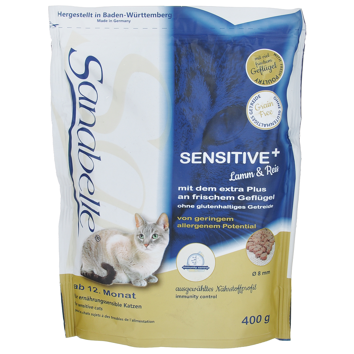 Корм сухой Sanabelle Sensetive для кошек с чувствительным пищеварением, с ягненком, 400 г57836 Корм сухой Sanabelle Sensetive для кошек с чувствительным пищеварением, с ягненком, 400 г57836Полностью сбалансированный высококачественный сухой корм Sanabelle Sensetive с ягненком для взрослых кошек с чувствительным пищеварением. Cохраняет эластичность кожи, придает блеск шерсти; Cохраняет зрение и поддерживает естественную сопротивляемость организма; Стабилизирует кишечную флоры и правильную работу пищеварительной системы; Мясо ягненка придает корму новый превосходный вкус; Мясо ягненка отлично усваивается и является компонентом, снижающим риск возникновения пищевой аллергии. Сухой корм Sanabelle Sensetive с ягненком был специально разработан для кошек с чувствительным желудком и привередливых животных, которые едят нерегулярно или совсем отказываются от пищи. Благодаря своему сбалансированному составу, корм для кошек Sanabelle Sensetive с ягненком очень легко усваивается и имеет превосходный вкус. Этот корм имеет высокую энергоемкость, которая отлично возмещает энергозатраты активных...