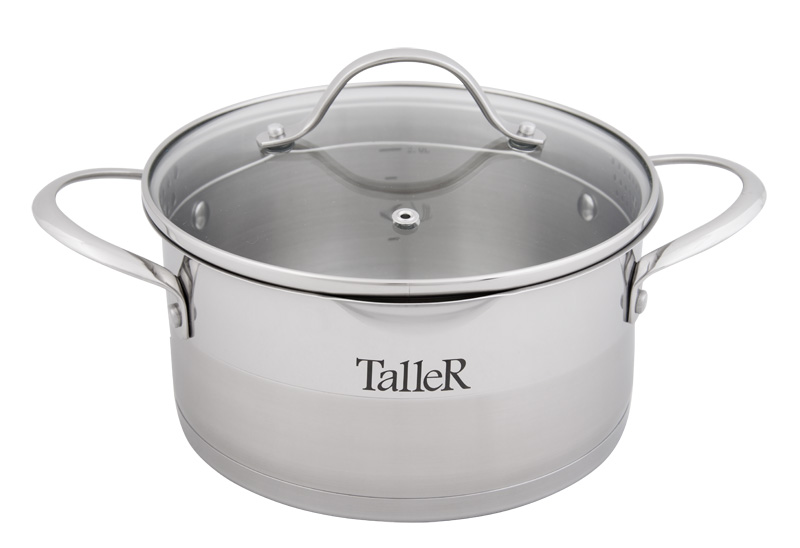 Кастрюля Taller Кэтлин с крышкой, 2,9 л - TallerTR-7143 Кастрюля Taller Кэтлин с крышкой, 2,9 л - TallerTR-7143Кастрюля Taller Кэтлин изготовлена из высококачественной нержавеющей стали 18/10. Комбинация зеркальной и матовой полировки придает посуде стильный внешний вид. Удобные отметки литража на внутренней поверхности посуды позволяют не использовать при