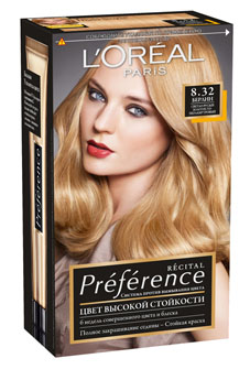 LOreal Paris Краска для волос Preference, с бальзамом -усилителем цвета, оттенок 8.32, Берлин, 270 млA6211427 LOreal Paris Краска для волос Preference, с бальзамом -усилителем цвета, оттенок 8.32, Берлин, 270 млA6211427Легендарная краска Preference от LOreal Paris - премиальное качество окрашивания! В ее разработке приняли участие эксперты из лабораторий LOreal Paris и профессиональный колорист Кристоф Робин. Более объемные красящие вещества Preference дольше удерживаются в структуре волоса, обеспечивая совершенный стойкий цвет. Уникальная технология против вымывания цвета и комплекс ЭКСТРАБЛЕСК подарят насыщенный цвет и великолепный блеск в течение 8 недель.