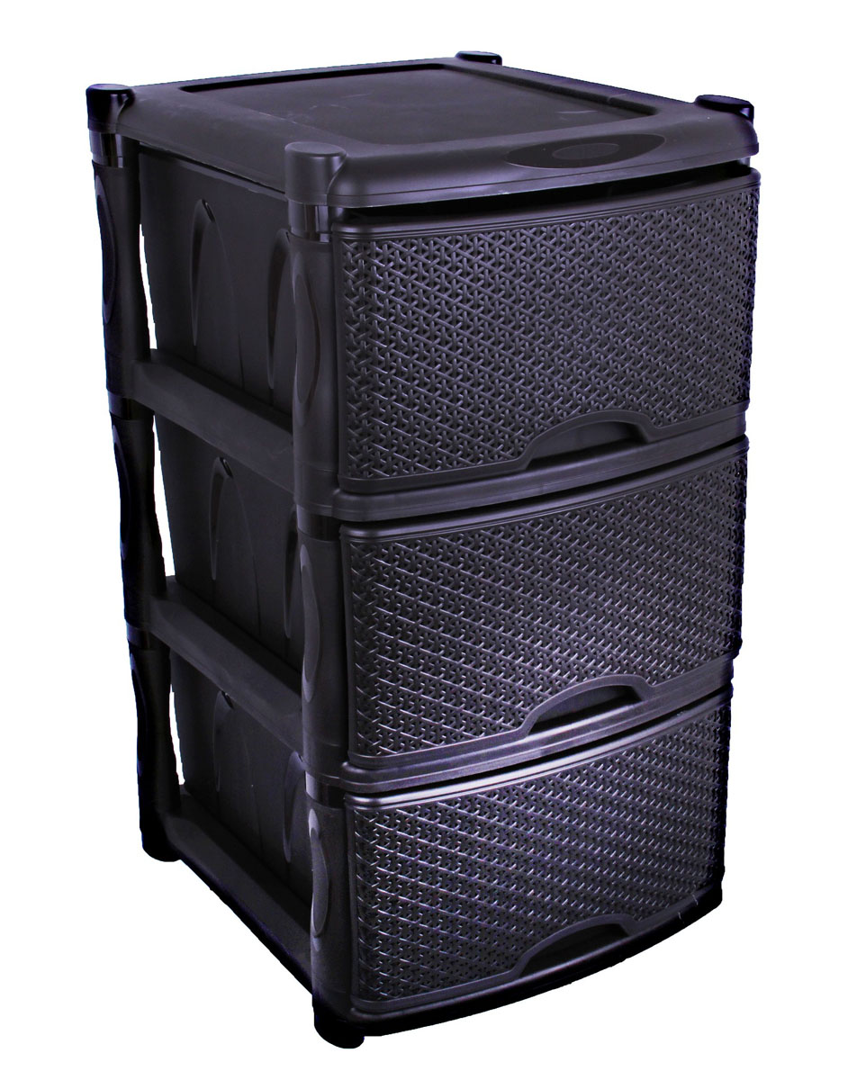 Комод Plastic Centre Rattan, цвет: черный, 41 см х 48 см х 72,3 см145798 Комод Plastic Centre Rattan, цвет: черный, 41 см х 48 см х 72,3 см145798Комод Plastic Centre Rattan изготовлен из высококачественного экологически безопасного полипропилена. Он предназначен для хранения вещей, детских игрушек, хозяйственных принадлежностей и прочих предметов. Комод состоит из трех вместительных выдвижных ящиков с ручками и оснащен четырьмя ножками. Комод Plastic Centre Rattan надежно защитит ваши вещи от загрязнений, пыли и моли, а также позволит вам хранить их компактно и с удобством. Размер ящиков: 46,7 см х 33,5 см х 19,8 см.