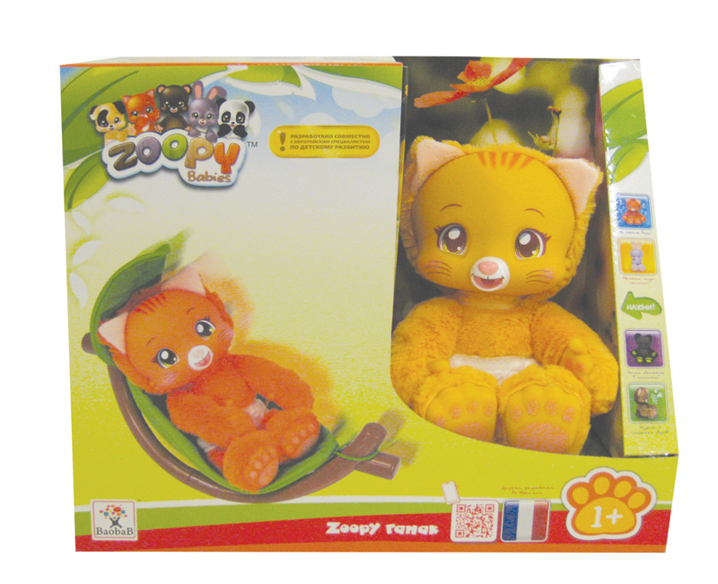 Озвученная игрушка Baobab Zoopy Котенок с гамаком, со светящимися лапками, 23 смТ57054 Озвученная игрушка Baobab Zoopy Котенок с гамаком, со светящимися лапками, 23 смТ57054Мягкая озвученная игрушка Baobab Zoopy Котенок с гамаком вызовет улыбку у каждого, кто ее увидит. Она выполнена из приятного на ощупь текстильного материала с лапками и мордочкой из безопасного ПВХ. Малыш сосет лапу, а если нажать ему на животик, он будет издавать смешные звуки. Игрушка не боится воды, а лапки котенка светятся в темноте. В комплекте гамак, в котором котенок может спать. Игрушка подарит своему обладателю хорошее настроение и позволит познакомиться с животным в игровой форме. С мягкой игрушкой серии Zoopy Babies ребенок действительно познает мир, играя! Уважаемые клиенты! Обращаем ваше внимание, что игрушка работает от одной батарейки типа ААА (входит в комплект). Размер гамака: 37,5 см х 17,5 см х 16 см. Размер игрушки: 12 см х 9 см х 23 см. Высота игрушки в сидячем положении: 18 см.