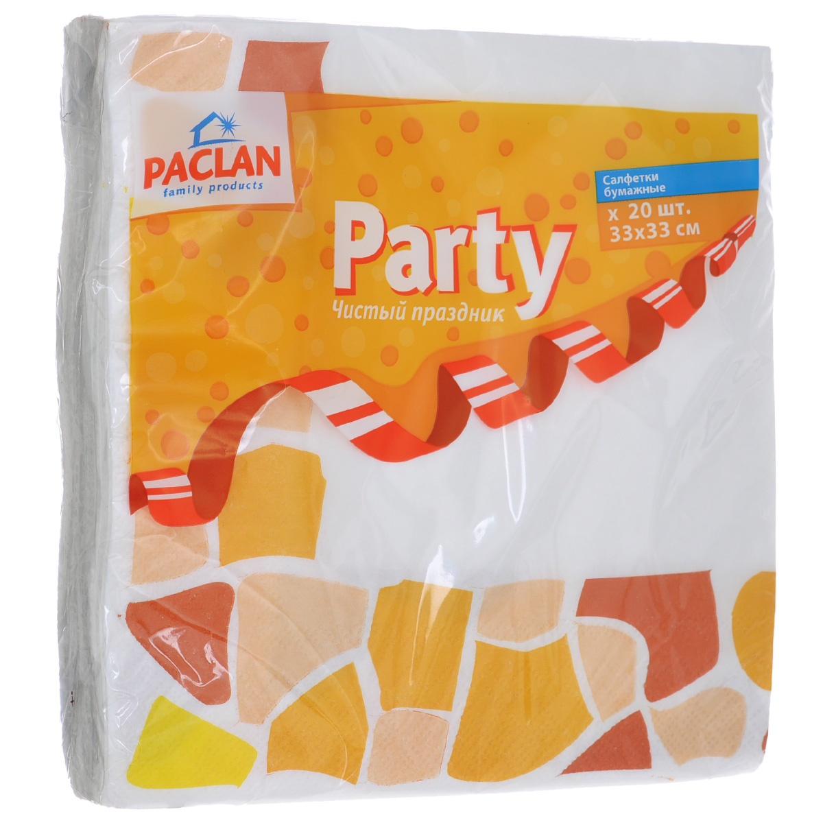 Салфетки бумажные Paclan Party, цвет: белый, желтый, трехслойные, 33 см х 33 см, 20 шт400117 Салфетки бумажные Paclan Party, цвет: белый, желтый, трехслойные, 33 см х 33 см, 20 шт400117Трехслойные бумажные салфетки Paclan Party, выполненные из натуральной целлюлозы, станут отличным дополнением праздничного стола. Изделия декорированы красивым рисунком. Они отличаются необычной мягкостью и прочностью. Салфетки красиво оформят сервировку стола. Размер салфеток: 33 см х 33 см. Количество слоев: 3 слоя. Количество салфеток: 20 шт.