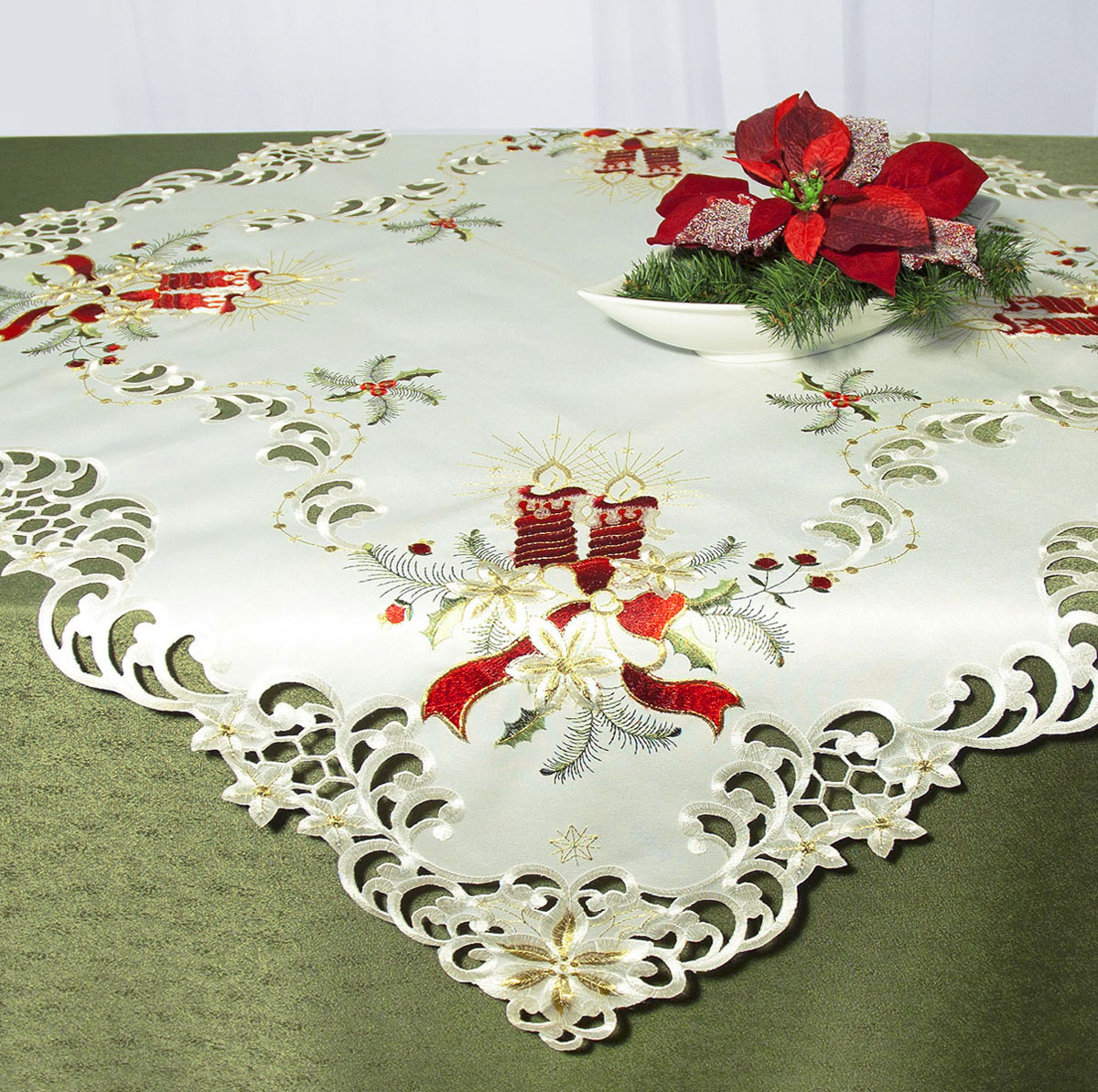 Скатерть "Schaefer", квадратная, цвет: белый, красный, 85 x 85 см. 07483-100 Скатерть "Schaefer", квадратная, цвет: белый, красный, 85 x 85 см. 07483-100
