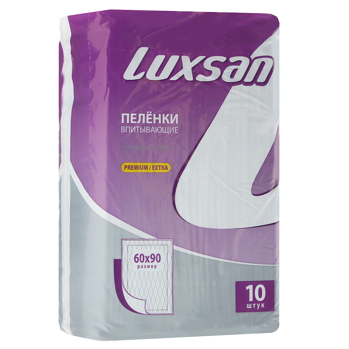 Luxsan Пеленки впитывающие Premium/Extra, 60 см х 90 см, 10 шт1.69.010.2 Luxsan Пеленки впитывающие Premium/Extra, 60 см х 90 см, 10 шт1.69.010.2Пеленки впитывающие Premium/Extra гарантируют гигиену и комфорт, благодаря своим характеристикам позволяют предотвратить раздражение кожи и обеспечить комфорт. Поверхность, контактирующая с телом, изготовлена из гидрофильного мягкого нетканого материала, позволяющего сохранить кожу сухой и чистой и избежать возникновения раздражений и пролежней. Внутренняя абсорбирующая (впитывающая) часть изготовлена из распушенной целлюлозы. Товар сертифицирован.